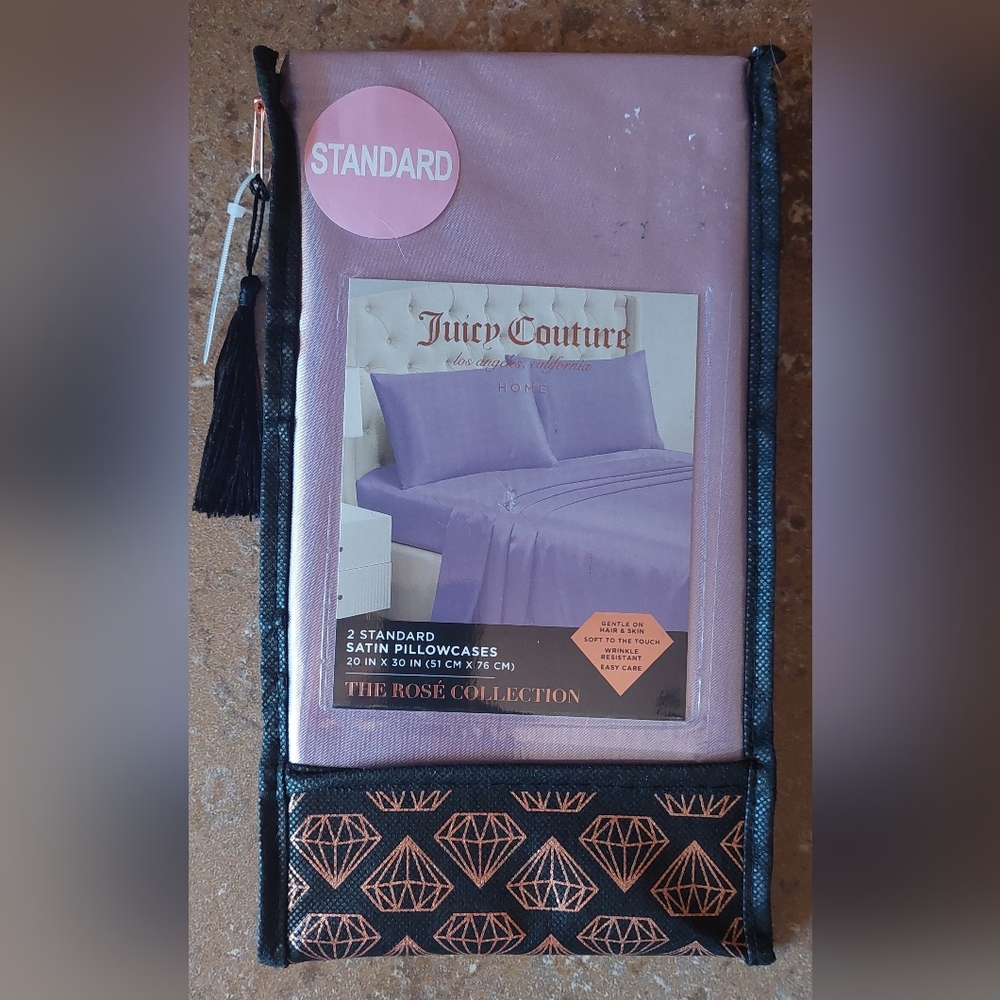 Juicy Couture Home The Rose Collection Standard Purple Satin Pillowcases Set